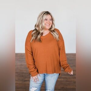 Chic Soul Brick Red Ribbed Chunky Sweater